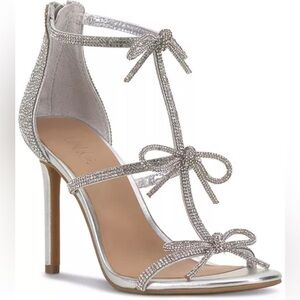 Elegant Silver T-Strap Rhinestone Heels